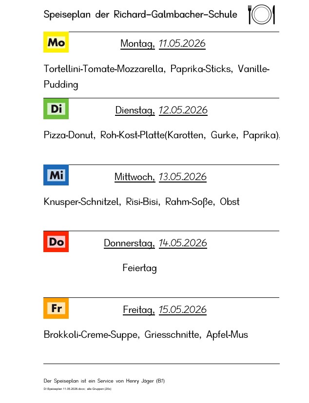 Speiseplan vom 11.5. bis 15.5.26