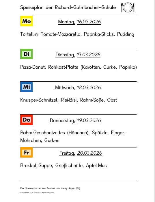 Speiseplan vom 16.3. bis 20.3.2026