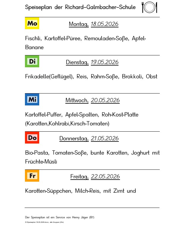 Speiseplan vom 18.5. bis22.5.26