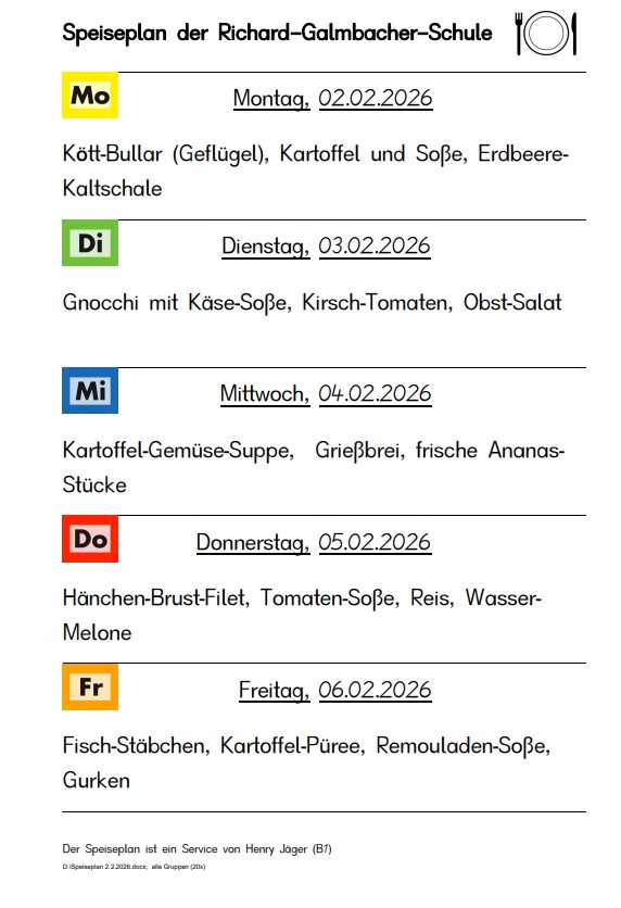 Speiseplan vom 2. bis 6.2.2026