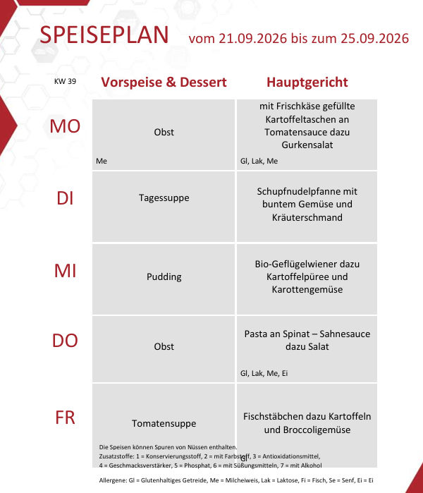 Speiseplan vom 21.9. bis 25.9.2026