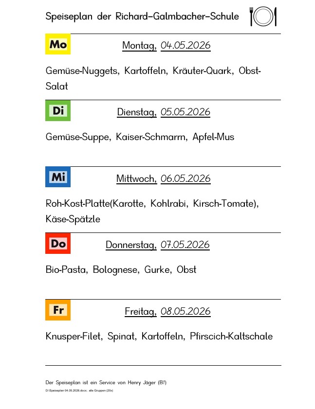 Speiseplan vom 4.5. bis 8.5.2026