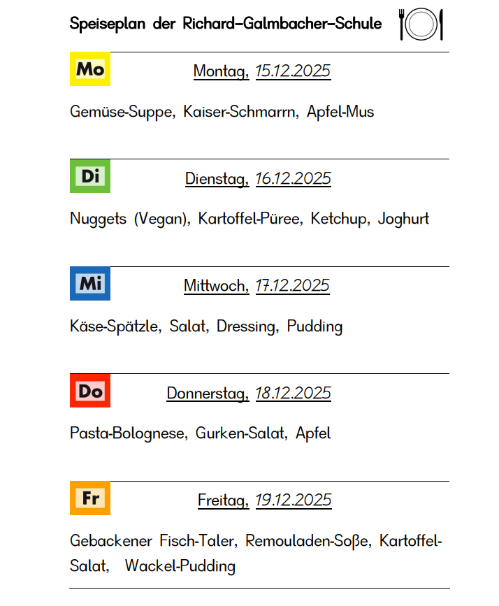 Speiseplan vom 15.12. bis 19.12.2025