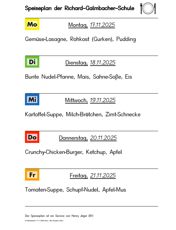 Speiseplan vom 17.11. bis 21.11.2025